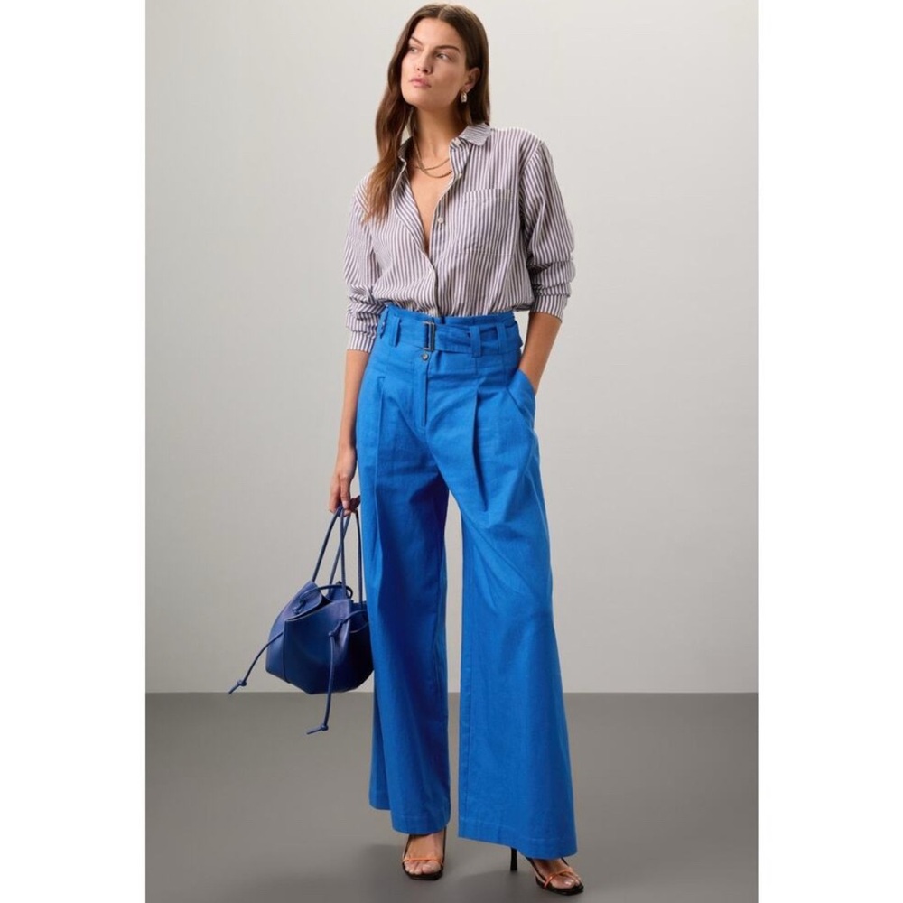 NWT Eudon Choi Collective Blue Linen Blend Wide Leg Pants